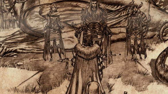 King Torrhen Stark, the last of the Stark Kings in the North, bending the knee to Aegon the Conqueror