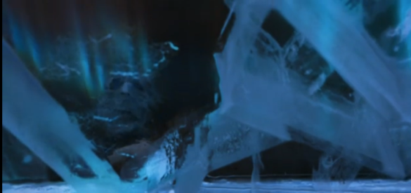 An image from Bran's vision, that we now realize is the face of this creature reflecting in the ice