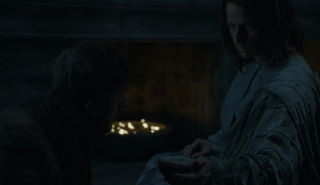 Jaqen, offering a peaceful death from the fountain